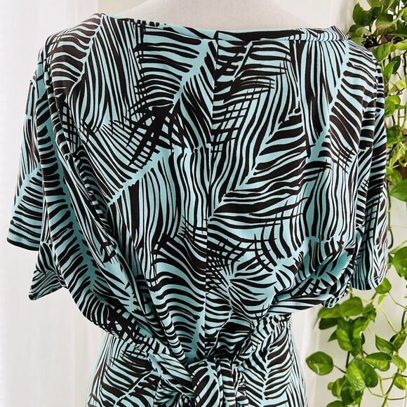 Dressbarn Gorgeous Turquoise Blue & Black Tropical Palm Frond Maxi Dress Plus 22 - Picture 5 of 9